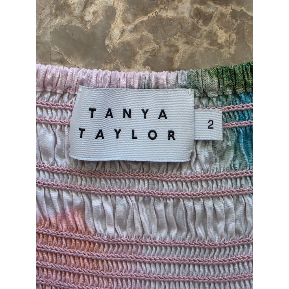 Tanya Taylor Pink Abstract Tie Dye Smocked Tiered Midi Dress Womens 2 - Picture 4 of 16
